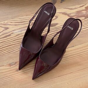 Mango patent burgundy pointed toe heels